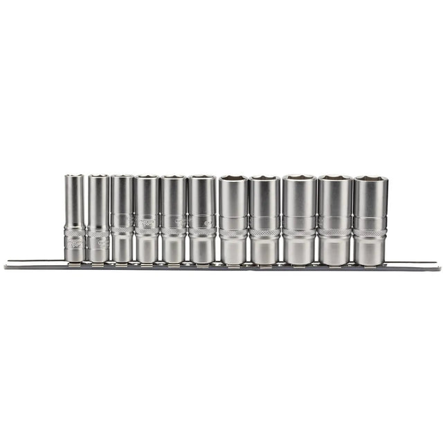 Draper 11 Piece Imperial socket set on a Metal Rail 3/8"Sq.
