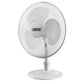 Draper 230V Desk Fan, 16"/400mm, 45W - 3-Speed Oscillating Fan with Extra-Wide Base (09111)