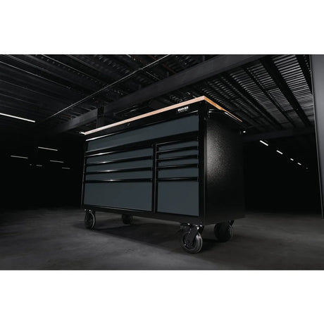 BUNKER 56" Workbench Roller Tool Cabinet with 10 Drawers, Hardwood Worktop - Grey (08227)