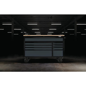 BUNKER 56" Workbench Roller Tool Cabinet with 10 Drawers, Hardwood Worktop - Grey (08227)