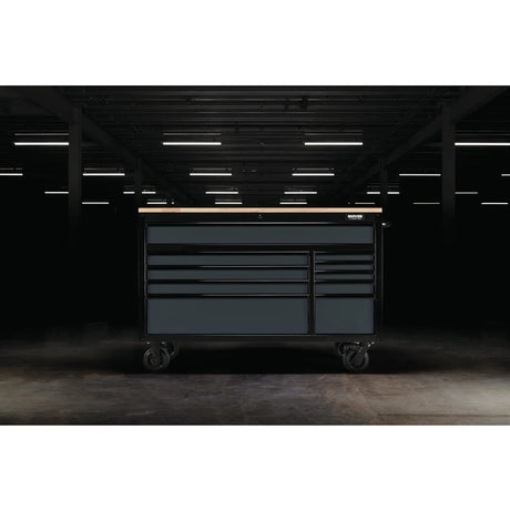 BUNKER 56" Workbench Roller Tool Cabinet with 10 Drawers, Hardwood Worktop - Grey (08227)