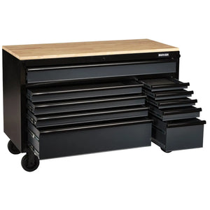 BUNKER 56" Workbench Roller Tool Cabinet with 10 Drawers, Hardwood Worktop - Grey (08227)