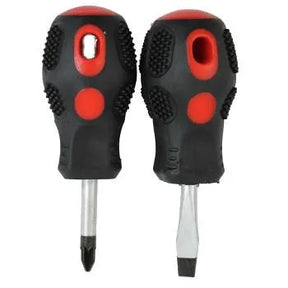 Tomahawk Stubby Screwdriver Set (2-Piece) | Soft Rubber Anti-Slip Grip | Flat 6mm & Pozi PZ2