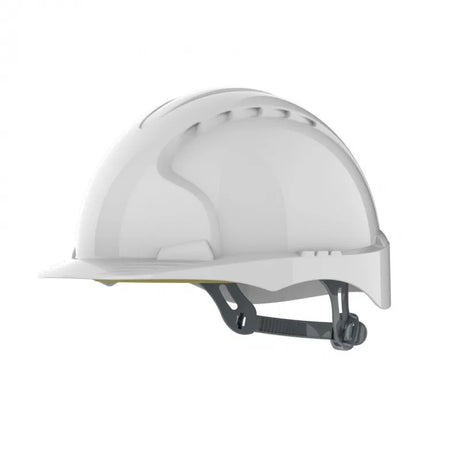 Evo 2® Mid Peak Unvented White Helmet with Slip Ratchet AJE030000100 - Lightweight, Industrial Safety Helmet with EN397 & EN50365 Compliance