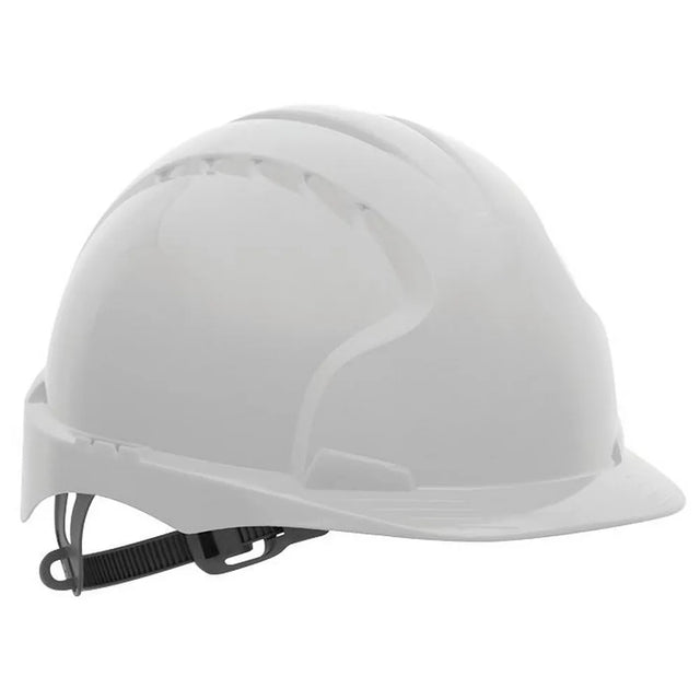 Evo 2® Mid Peak Unvented White Helmet with Slip Ratchet AJE030000100 - Lightweight, Industrial Safety Helmet with EN397 & EN50365 Compliance