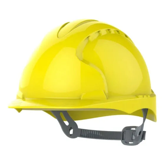 Evo2 Non-Vented Yellow Safety Helmet AJE030000200 - Industrial-Grade Protection with OneTouch™ Slip Ratchet & 3D Precision Fit
