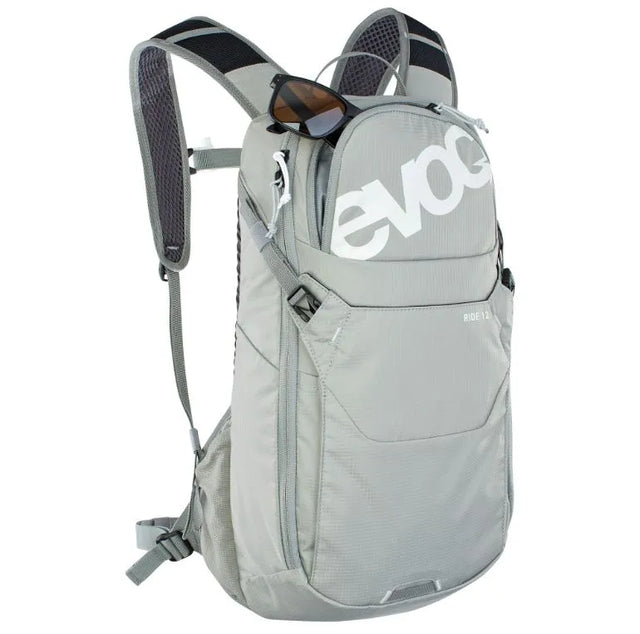 EVOC Ride Performance Backpack 12L + 2L Bladder (Stone)- MTB & Multi-Use Hydration Backpack with Helmet Holder
