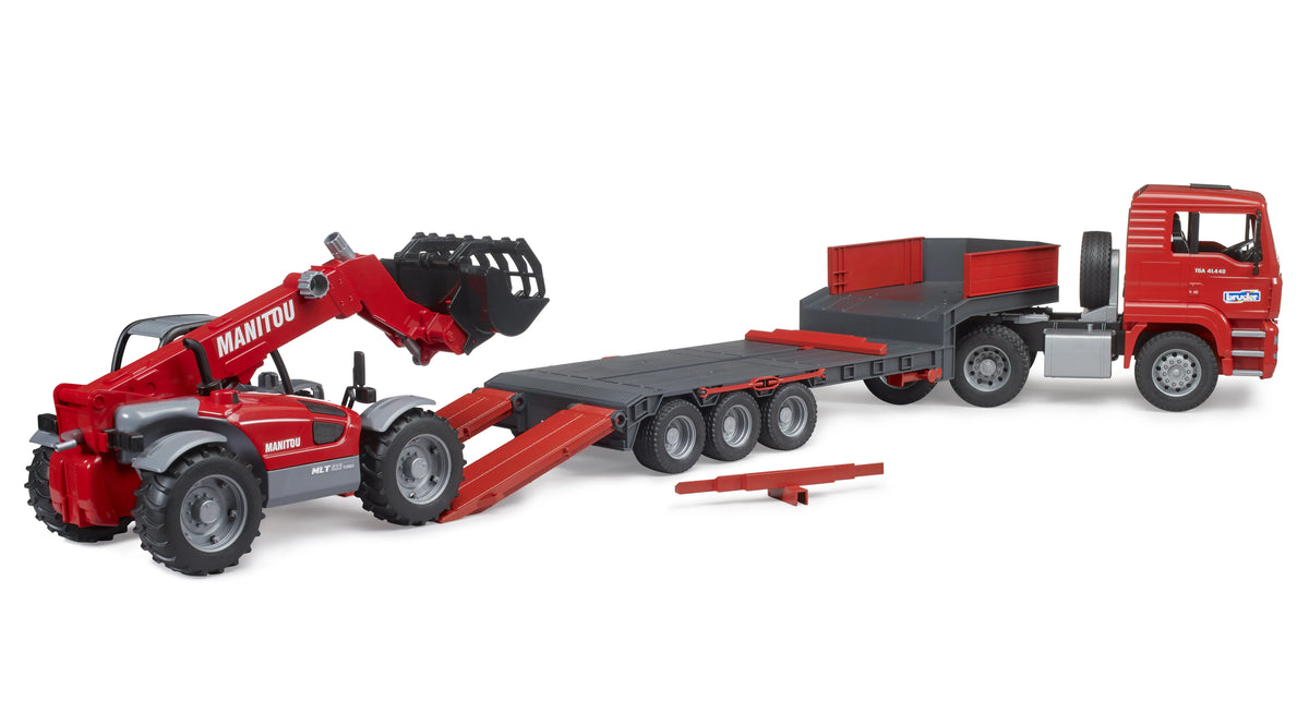Bruder Man Tga Truck with Low Loader Trailer and Manitou Telehandler