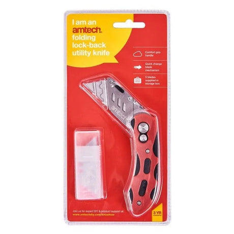 Amtech Folding Lock-Back Utility Knife - Comfort Grip