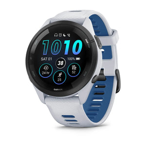 Garmin Forerunner 265 Running Watch - Black Bezel with Whitestone Case & Whitestone/Tidal Blue Band