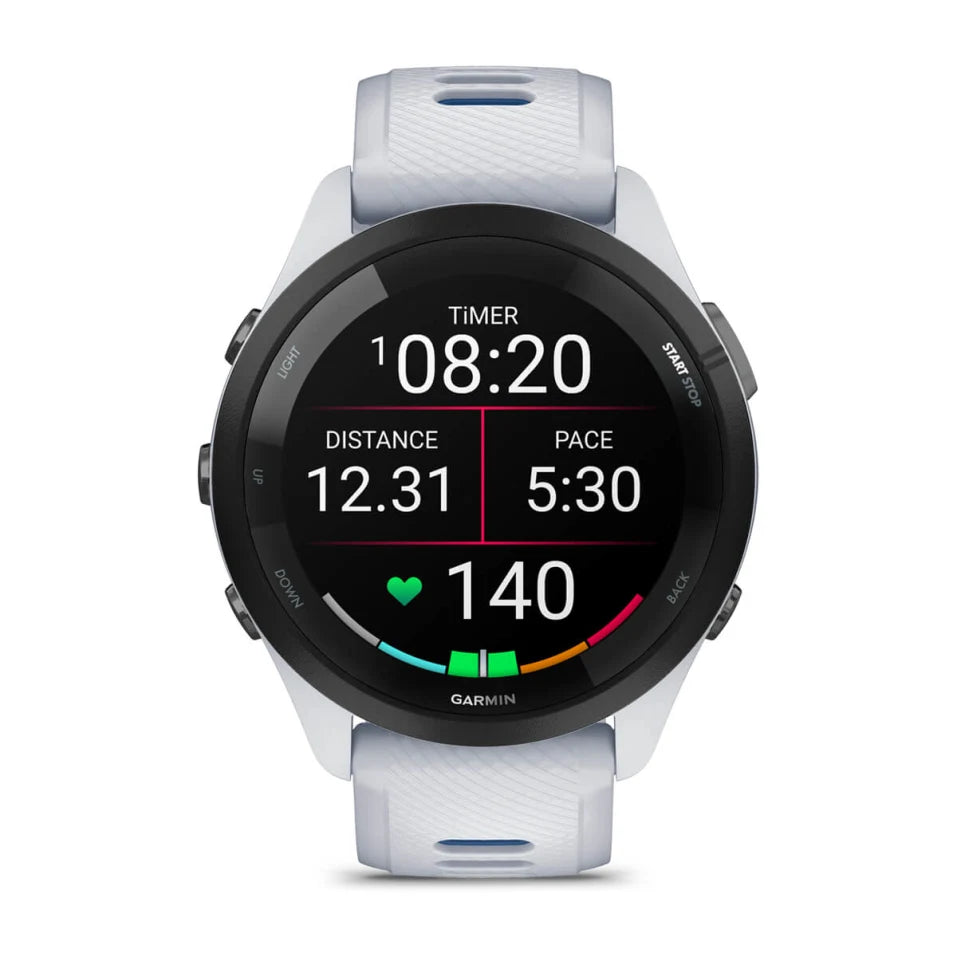 Garmin Forerunner 265 Running Watch - Black Bezel with Whitestone Case & Whitestone/Tidal Blue Band
