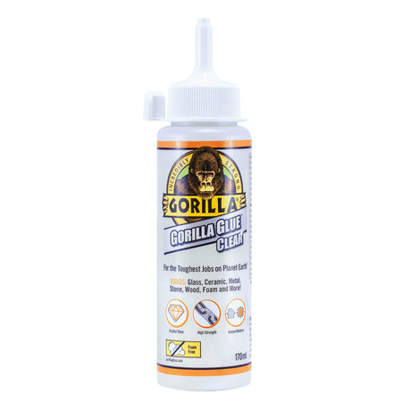 Gorilla Clear Glue 170ml - Strong, Versatile, Non-Foaming Adhesive for Wood, Metal, Glass & More
