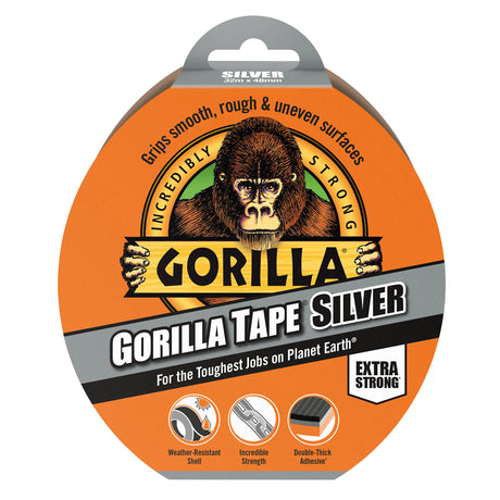 Gorilla Silver Duct Tape 32m x 50mm - Extra Strong, Double-Thick, Weather-Resistant Tape