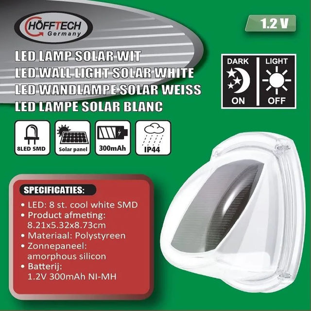 Hofftech White Solar Wall Lamp with 8 SMD LEDs, IP44