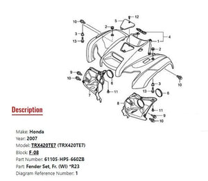 Honda Front Fender | 61105-HP5-660ZB - Fits TRX420FE/FM FourTrax 4WD (2007)