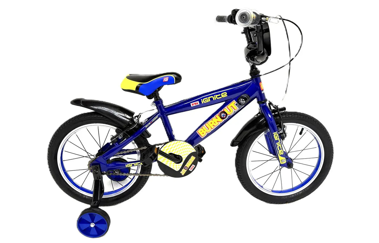 Ignite Burnout 16 Boys Bike - 5-8 Years | Kids Bike with Stabilisers & Number Plate
