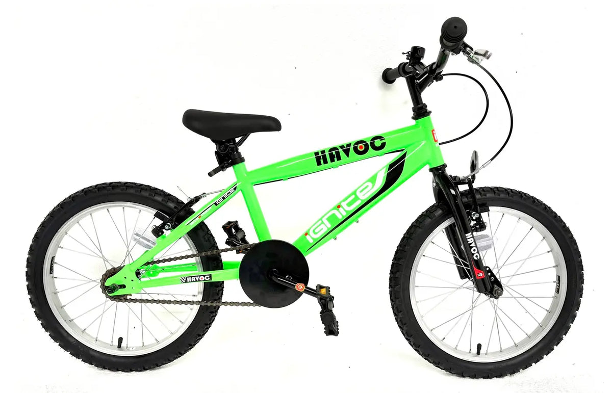 Ignite Havoc 18 Inch Boys Bike - Neon Green, Steel Frame, All-Terrain Tyres