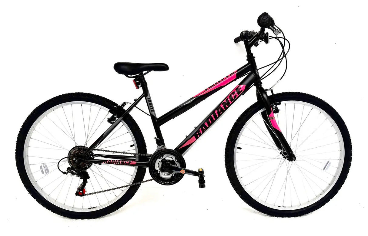 Ignite Radiance 26" Ladies Mountain Bike 17" Frame - Black Matt with Neon Pink Decals