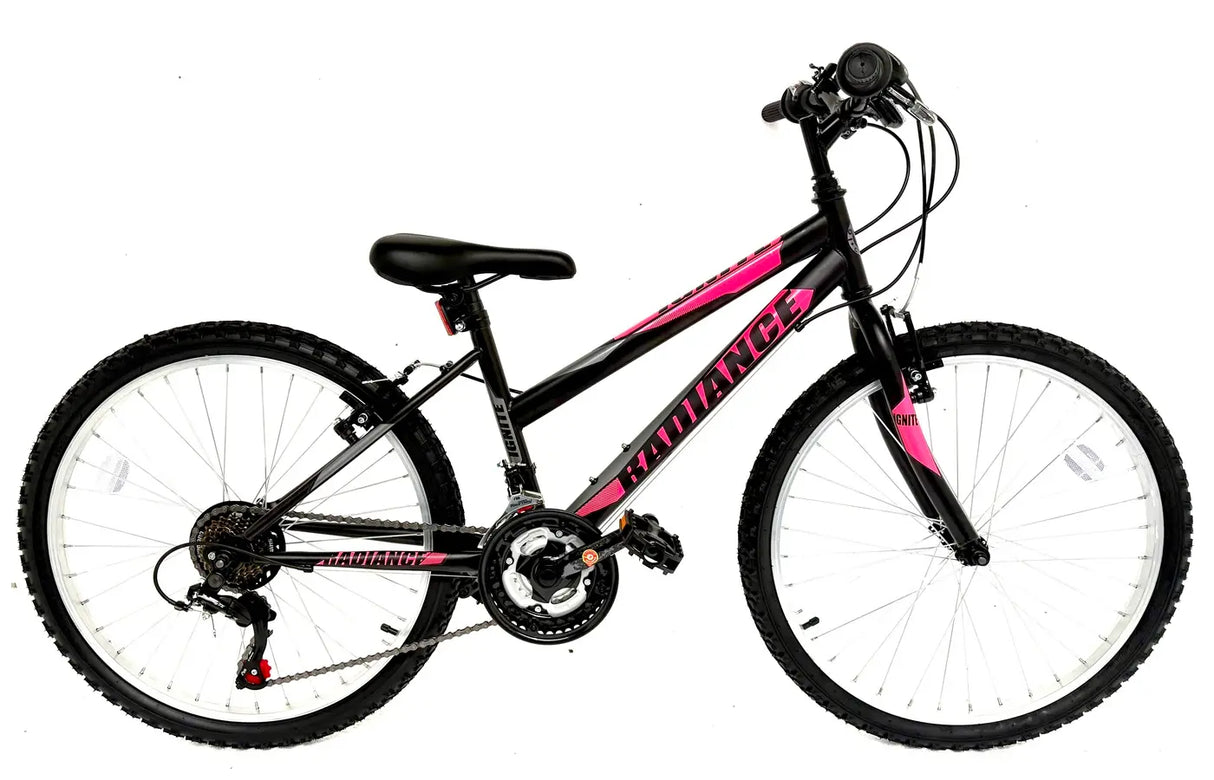Ignite Radiance 24 Girls Mountain Bike - Matt Black and Pink| 24 Inch Wheels