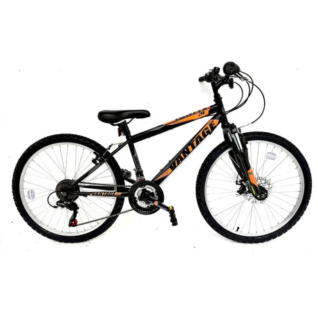 Ignite Vantage Matt Black/Neon Orange 24" Bike - 18-Speed Shimano Gears with V-Brakes & Front Suspension