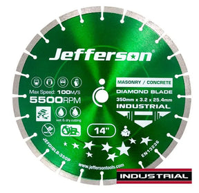 Jefferson 350mm Industrial Diamond Blade - Professional-Grade Green Blade for Heavy-Duty Cutting, Extended Lifespan