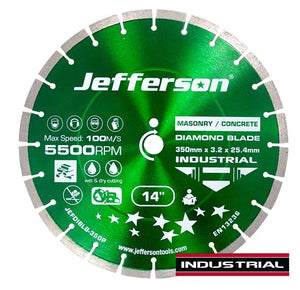 Jefferson 350mm Industrial Diamond Blade - Professional-Grade Green Blade for Heavy-Duty Cutting, Extended Lifespan