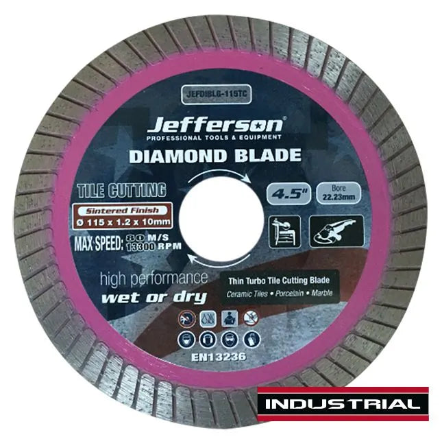 Jefferson 115mm Tile Cutting Diamond Blade - High-Density Pink Blade for Precision Tile Cuts, 22mm Bore, Max RPM 13,300