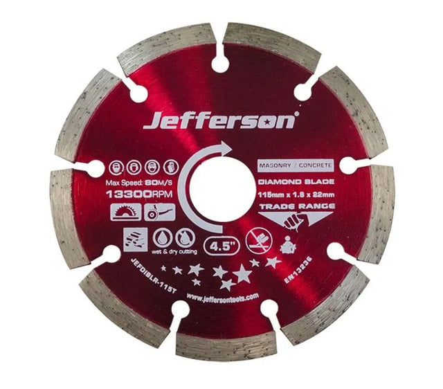 Jefferson 115mm Diamond Blade - High-Density General Purpose Cutting Blade, 22mm Bore, Max RPM 13,300