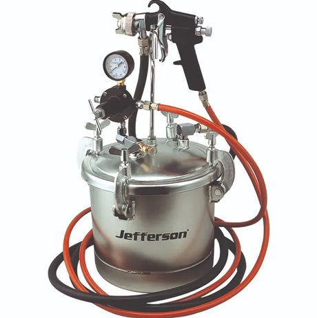 Jefferson 10 Litre Paint Pot System with Spray Gun, Pressure Gauge, and 8m Hoses
