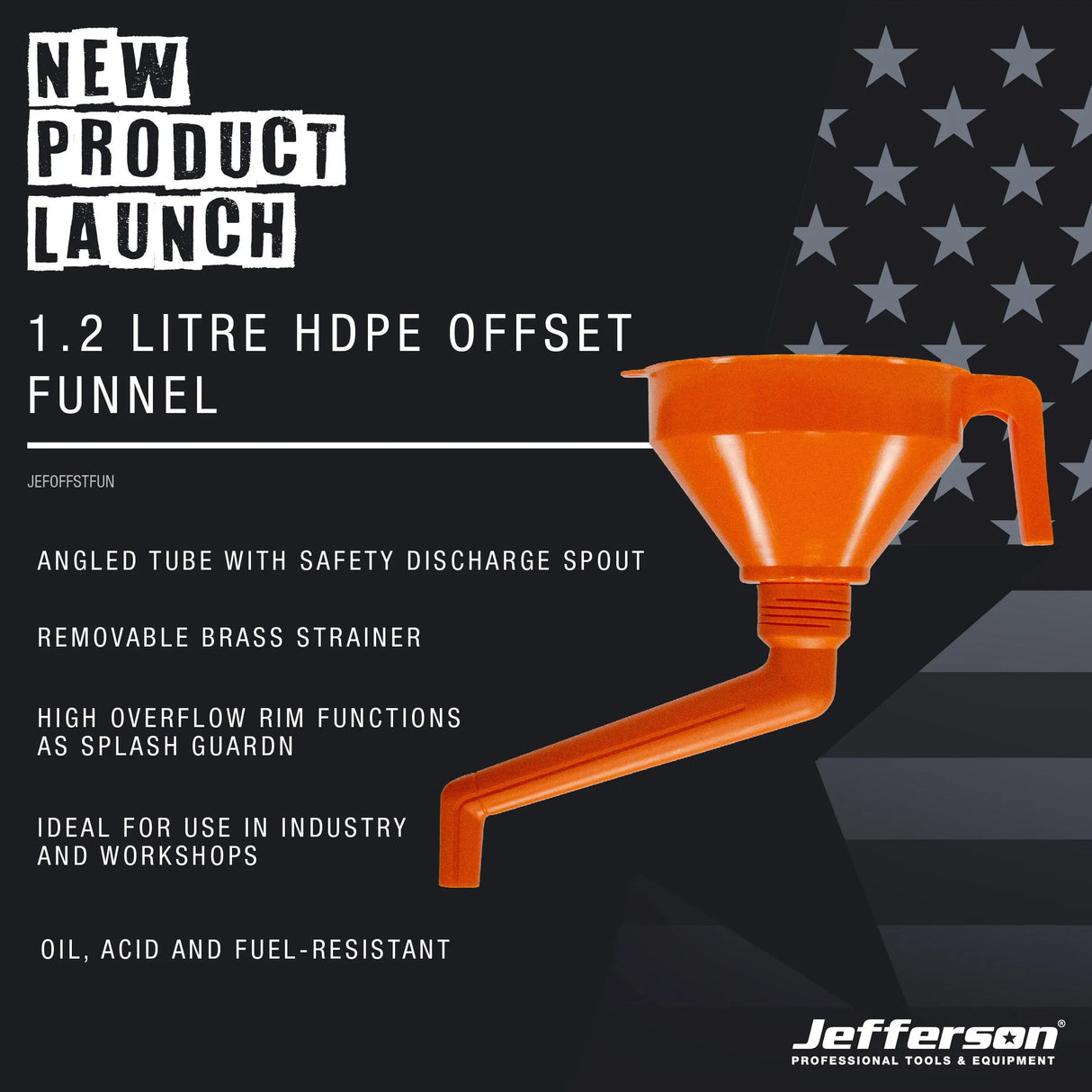 Jefferson 1.2 Litre HDPE Offset Funnel with Brass Strainer - JEFOFFSTFUN