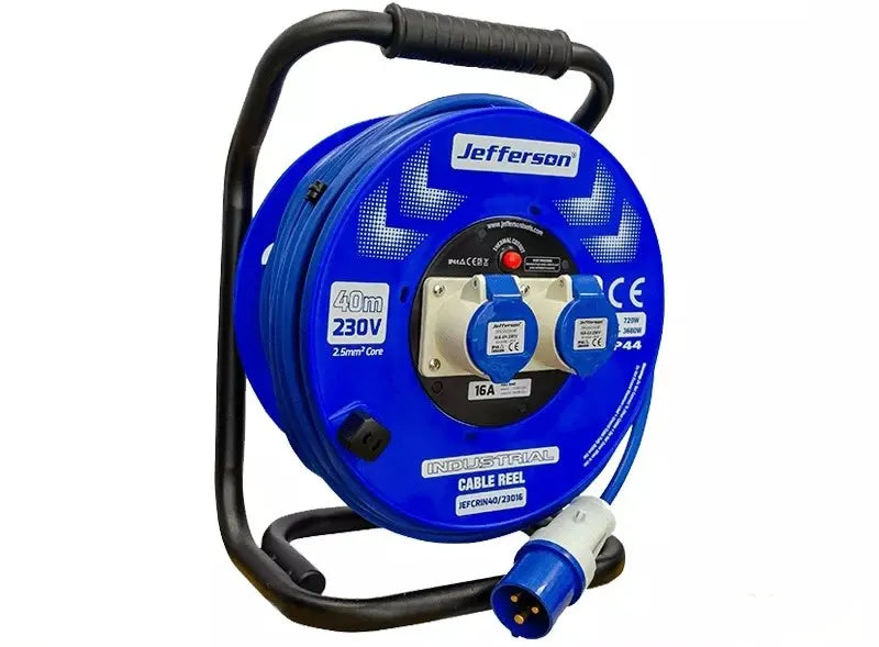 Jefferson 40m 230V 16A Cable Reel | Heavy-Duty Industrial Extension Lead