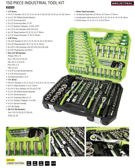 Jefferson JEFTKI150 - 150 Piece Industrial Socket Set with Ratchets, Sockets & Tools