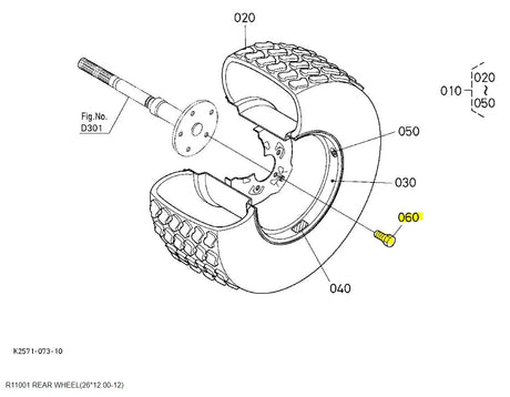 Kubota K2561-17210 Wheel Bolt (1/2") | OEM for Rear Wheels of BX1500D, BX1800D, BX2200D, and More