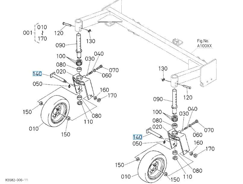 K5681-34212 Kubota Front Wheel Shaft - OEM Shaft for RCK60 & RCK72 Decks