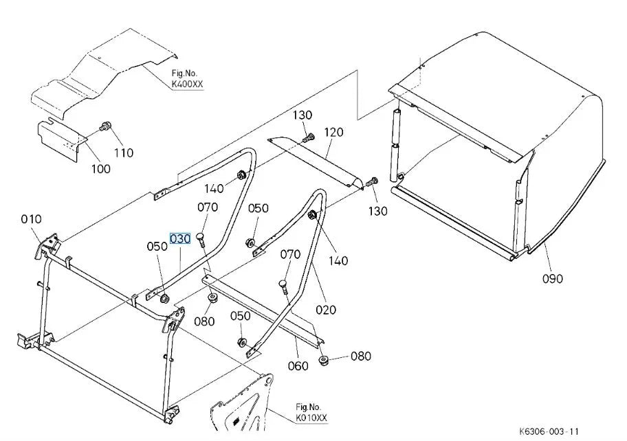 K6304-63520 Kubota Right-Hand Bag Frame for GCK370GREC2