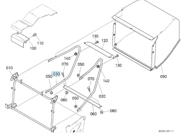 K6305-63520 Kubota Right-Hand Bag Frame for GCK450GREC2 Grass Collector