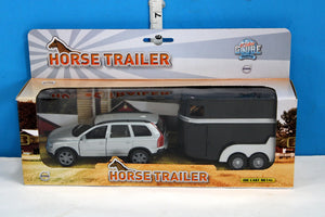 Kids Globe Volvo XC90 Jeep with Horse Trailer & 2 Horses | Pull-Back Mechanism