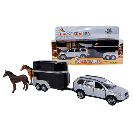 Kids Globe Volvo XC90 Jeep with Horse Trailer & 2 Horses | Pull-Back Mechanism