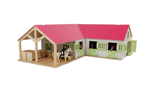 Kids Globe Wooden Horse Farm with Movable Doors Windows & Roof