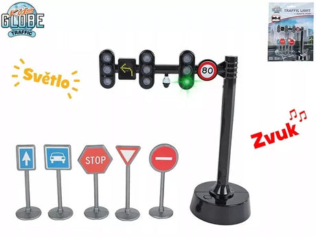 Kids Globe - Traffic Light with 3 Lights and 5 Traffic Signs