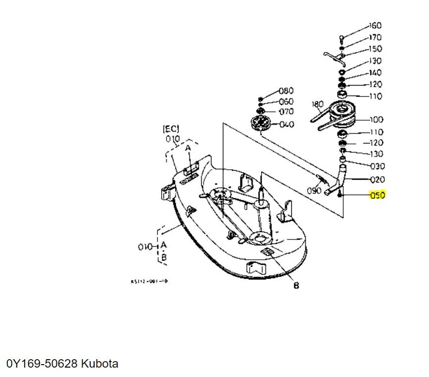 Kubota 0Y169-50628 Short Neck Bolt - Genuine Mower Deck & Tension Pulley Fastener