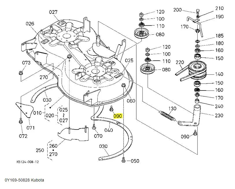 Kubota 0Y169-50828 Short Neck Bolt (1/2-20 UNF) - Genuine Mower Deck & PTO Clutch Fastener