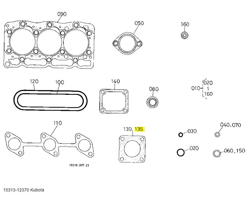 Kubota 15313-12370 Muffler Gasket - Asbestos-Free Exhaust Seal