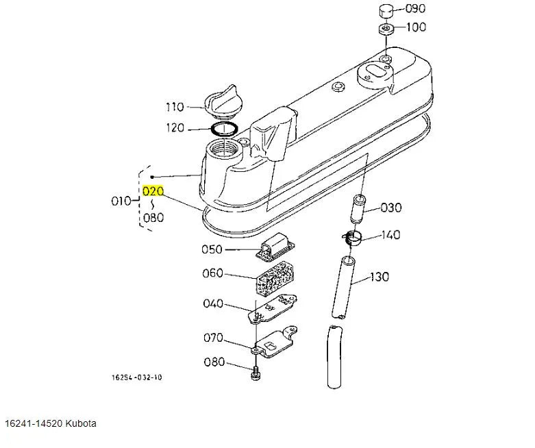 Kubota 16241-14520 Valve Cover Gasket - OEM Replacement for V1505 & V1305 Engines