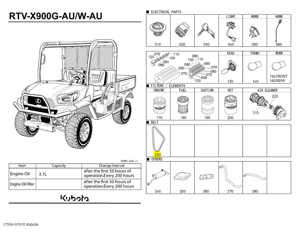 Kubota 17594-97010 V-Belt - Compatible with RTV900, RTV-X900 & More 