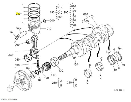 Kubota 1G460-21050 Piston Ring Assembly | Genuine OEM Replacement