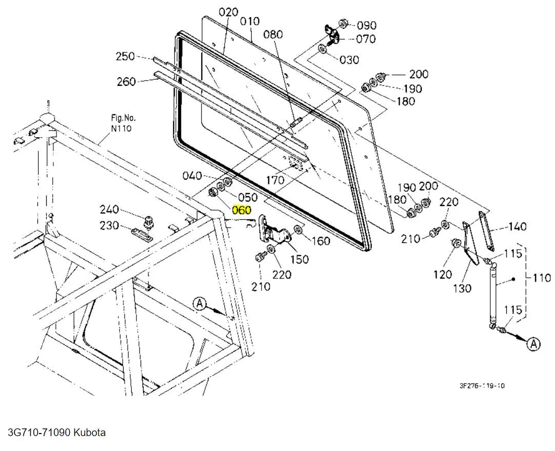 Kubota 3G710-71090 Nut - Genuine OEM Replacement for Rear Window and Door Assemblies