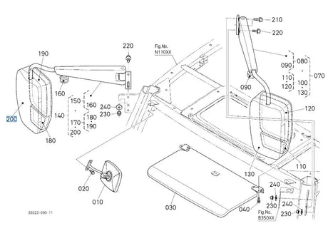 Kubota 3J080-41810 Mirror Cover - OEM Rearview Housing for M6 & M7 Series
