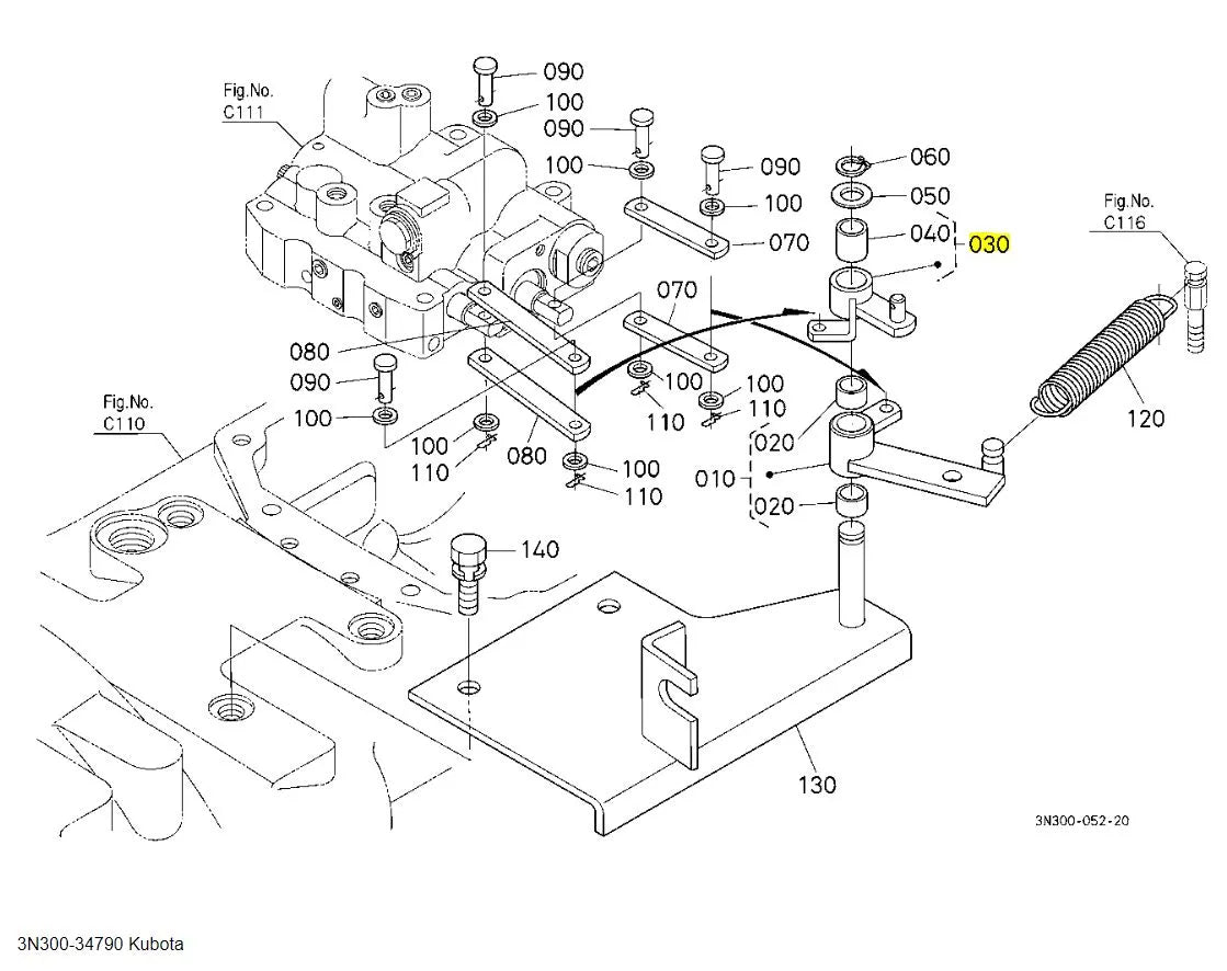 Kubota 3N300-34790 LEVER SHUTTLE VALVE - OEM Replacement for Clutch/Shuttle Valve Operation