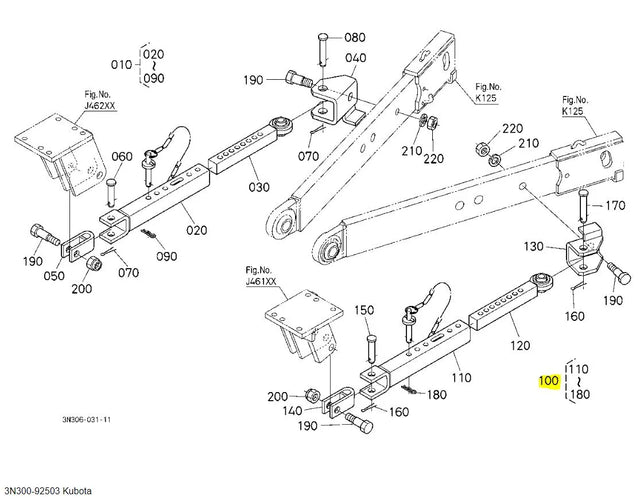 Kubota 3N300-92503 ASSY STABILIZER LH - Genuine Left-Hand Stabilizer for M-Series Tractors